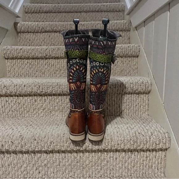 Multicolor to the-Knee Women's Boots in Brown, Green & Magenta - Picture 6 of 6